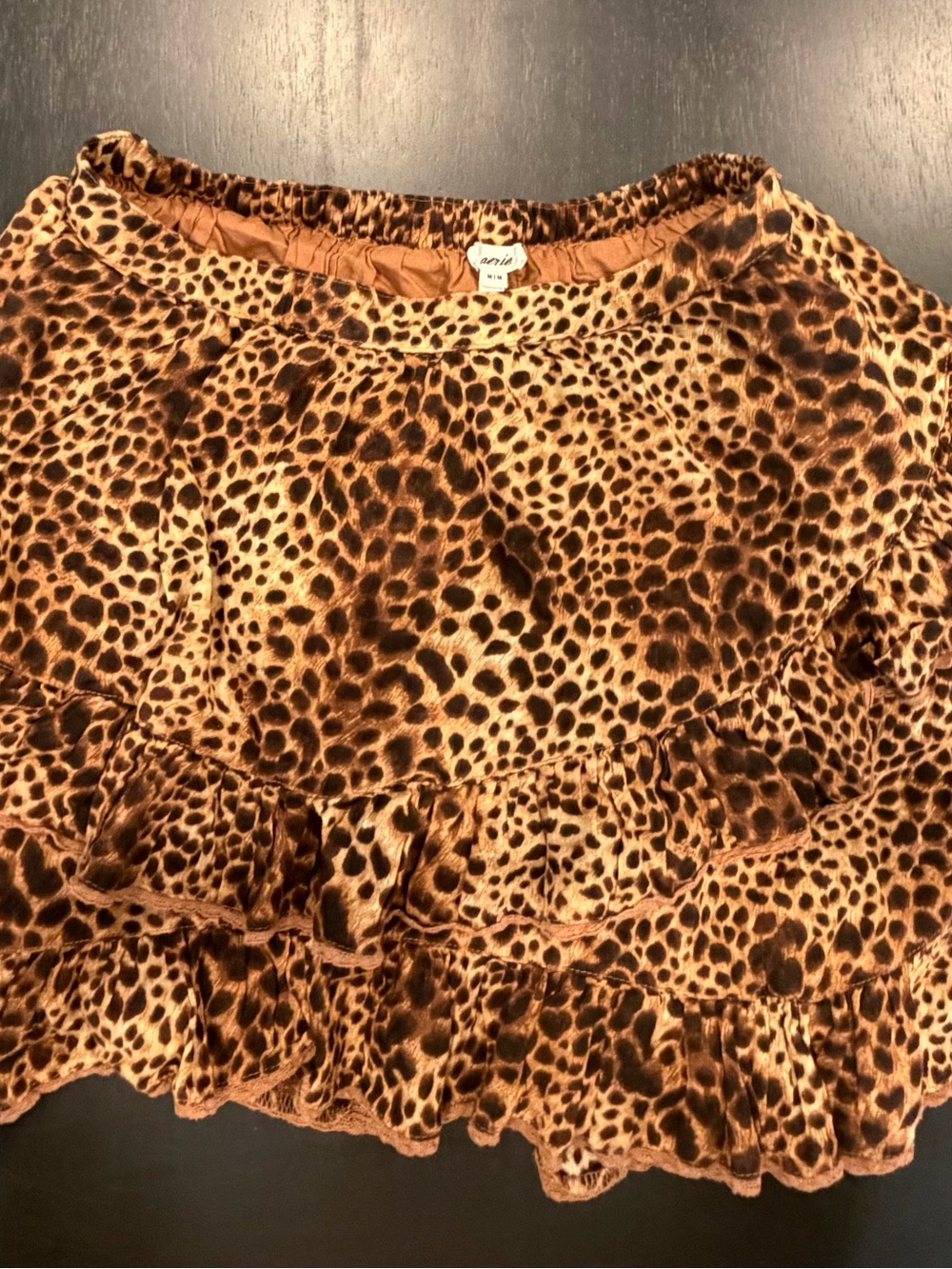 aerie Leopard-Print Ruffle Mini Skirt in Brown and Black